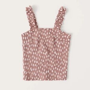 Abercrombie All-Over Smocked Wide Strap Cami, Dusty Pink Dot, XS